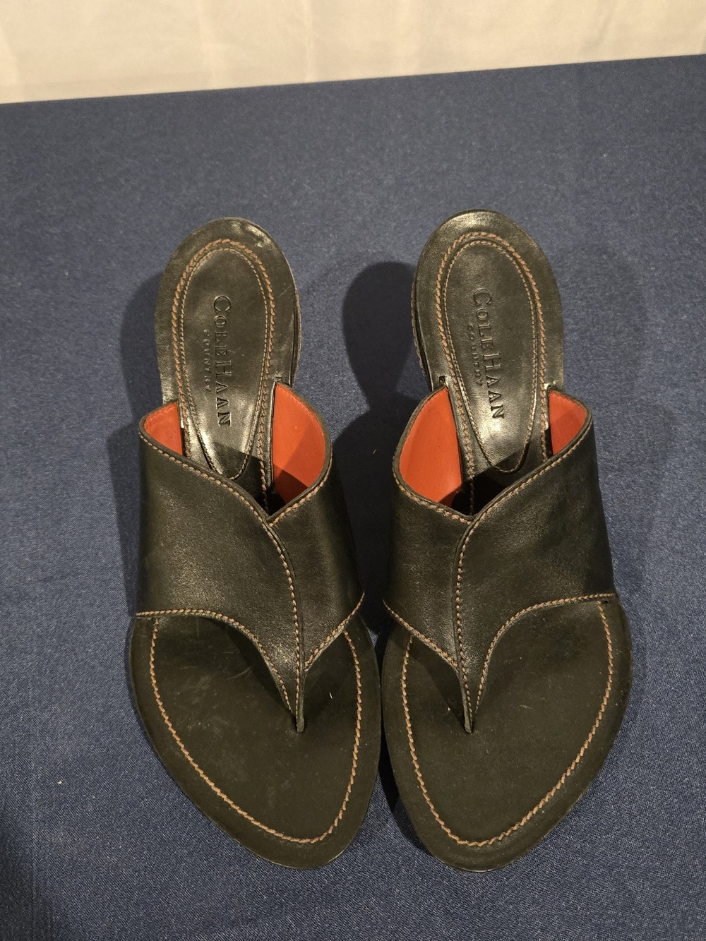 Cole Haan Black Leather Slip-On Mules with Orange Lining